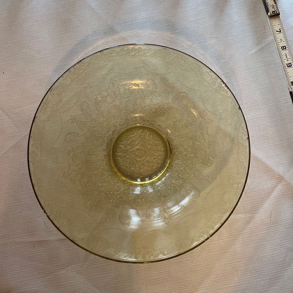 Vintage Federal Amber Depression Glass Low Console Bowl Madrid Pattern 11"
